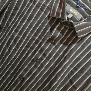 Kenneth‎ Cole Black Gray Men's Large Modern Striped Slim Fit Stretch Long Sleeve